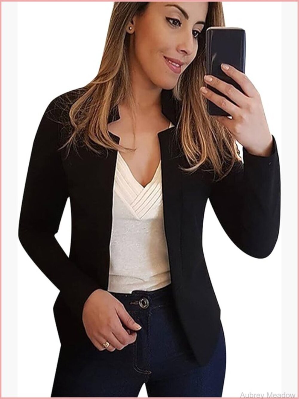 Long Sleeve Open Front Blazer Lapel Lightweight Business Suit Jacket